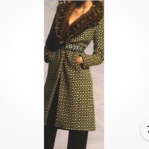 Victorias Secret BODY Multi Plaid Wool Coat With Fur Collar